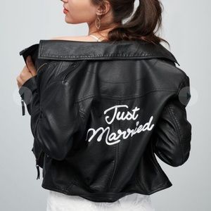 David’s Bridal Just Married Embroidered Vegan Leather Moto Jacket - Sz L